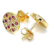 Oro Laminado Stud Earring, Gold Filled Style with Ruby and White Micro Pave, Polished, Golden Finish, 02.233.0019.2