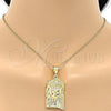Oro Laminado Religious Pendant, Gold Filled Style Jesus Design, with White Cubic Zirconia, Polished, Golden Finish, 05.120.0015