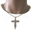 Oro Laminado Religious Pendant, Gold Filled Style Crucifix Design, Polished, Tricolor, 05.351.0007
