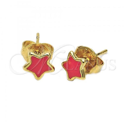 Oro Laminado Stud Earring, Gold Filled Style Star Design, Orange Enamel Finish, Golden Finish, 02.64.0301 *PROMO*