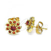 Oro Laminado Stud Earring, Gold Filled Style Flower Design, with Garnet Cubic Zirconia, Polished, Golden Finish, 02.346.0017