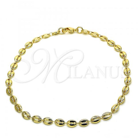 Oro Laminado Fancy Anklet, Gold Filled Style Puff Mariner Design, Polished, Golden Finish, 04.326.0001.10