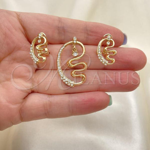 Oro Laminado Earring and Pendant Adult Set, Gold Filled Style with White Crystal, Polished, Golden Finish, 10.91.0249