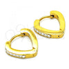 Stainless Steel Huggie Hoop, Heart Design, with White Crystal, Polished, Golden Finish, 02.216.0050.1.15