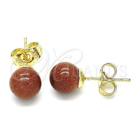 Oro Laminado Stud Earring, Gold Filled Style Ball Design, Polished, Golden Finish, 02.63.2124.4