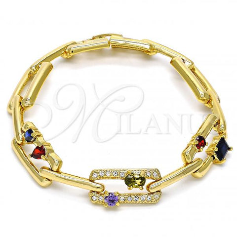Oro Laminado Fancy Bracelet, Gold Filled Style with Multicolor Cubic Zirconia and White Crystal, Polished, Golden Finish, 03.59.0061.08