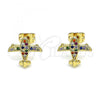 Oro Laminado Stud Earring, Gold Filled Style with Multicolor Micro Pave, Polished, Golden Finish, 02.342.0181.1