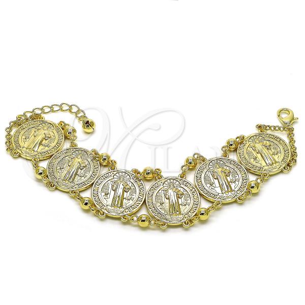 Oro Laminado Fancy Bracelet, Gold Filled Style San Benito and Ball Design, Polished, Golden Finish, 03.331.0321.08