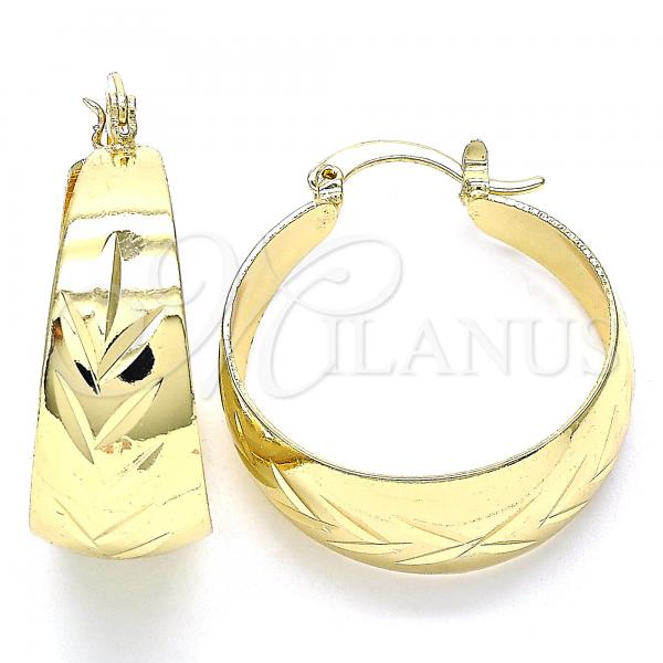 Oro Laminado Medium Hoop, Gold Filled Style Diamond Cutting Finish, Golden Finish, 02.170.0329.30