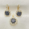 Oro Laminado Earring and Pendant Adult Set, Gold Filled Style Flower Design, with Black and White Cubic Zirconia, Polished, Golden Finish, 5.057.009
