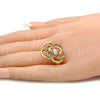 Oro Laminado Multi Stone Ring, Gold Filled Style Flower Design, with White Crystal, Polished, Golden Finish, 01.241.0025.09 (Size 9)