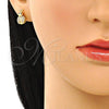Oro Laminado Stud Earring, Gold Filled Style Ladybug Design, with White and Black Micro Pave, Polished, Golden Finish, 02.310.0095