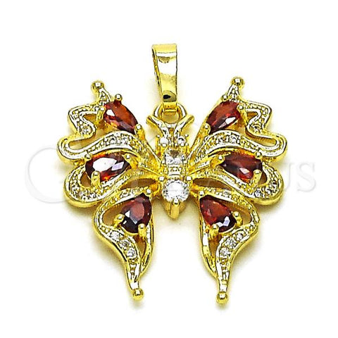 Oro Laminado Fancy Pendant, Gold Filled Style Butterfly Design, with Garnet and White Cubic Zirconia, Polished, Golden Finish, 05.284.0009.1