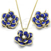 Oro Laminado Earring and Pendant Adult Set, Gold Filled Style Flower Design, with Sapphire Blue and White Crystal, Polished, Golden Finish, 10.64.0158.1