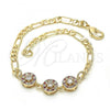 Oro Laminado Fancy Bracelet, Gold Filled Style with Ruby and White Cubic Zirconia, Polished, Golden Finish, 03.233.0029.08