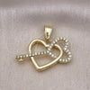 Oro Laminado Fancy Pendant, Gold Filled Style Heart and key Design, with White Micro Pave, Polished, Golden Finish, 05.411.0032