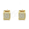 Oro Laminado Stud Earring, Gold Filled Style with White Micro Pave, Polished, Golden Finish, 02.344.0038