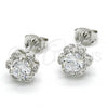 Sterling Silver Stud Earring, Flower Design, with White Cubic Zirconia, Polished, Rhodium Finish, 02.285.0084