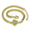 Oro Laminado Fancy Bracelet, Gold Filled Style Love Knot Design, with White Micro Pave and White Cubic Zirconia, Polished, Golden Finish, 03.156.0038.08