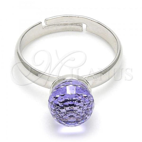 Rhodium Plated Multi Stone Ring, Ball Design, with Tanzanite Swarovski Crystals, Polished, Rhodium Finish, 01.239.0006.1 (One size fits all)