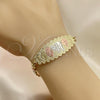 Oro Laminado Fancy Bracelet, Gold Filled Style Elephant and Four-leaf Clover Design, Polished, Tricolor, 03.380.0108.08