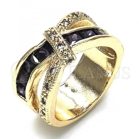 Oro Laminado Multi Stone Ring, Gold Filled Style with Amethyst and White Cubic Zirconia, Polished, Golden Finish, 01.210.0045.6.06 (Size 6)