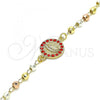 Oro Laminado Fancy Bracelet, Gold Filled Style Guadalupe Design, with Garnet Crystal, Polished, Tricolor, 03.253.0062.1.07