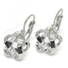Rhodium Plated Leverback Earring, Flower Design, with Black and White Cubic Zirconia, Polished, Rhodium Finish, 02.210.0214.6