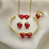 Oro Laminado Necklace, Bracelet, Earring and Ring, Gold Filled Style Strawberry Design, Red Enamel Finish, Two Tone, 06.361.0026