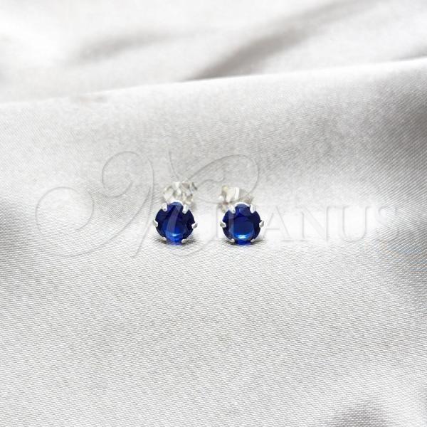 Sterling Silver Stud Earring, with Sapphire Blue Cubic Zirconia, Polished, Silver Finish, 02.392.0038