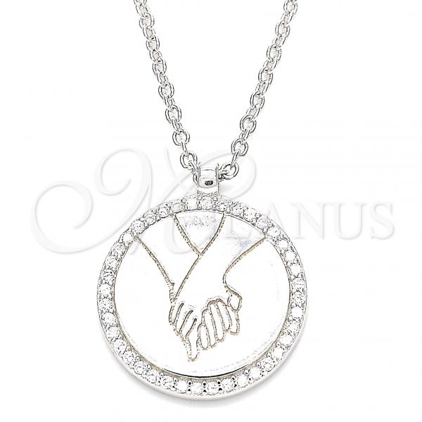 Sterling Silver Pendant Necklace, with White Cubic Zirconia, Polished, Rhodium Finish, 04.336.0186.16