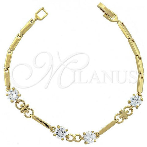 Oro Laminado Fancy Bracelet, Gold Filled Style Cross Design, with White Cubic Zirconia, Polished, Golden Finish, 5.029.006