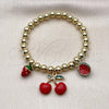 Oro Laminado Fancy Bracelet, Gold Filled Style Cherry Design, Red Enamel Finish, Golden Finish, 03.417.0011.08