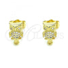 Oro Laminado Stud Earring, Gold Filled Style Owl Design, with White Micro Pave, Polished, Golden Finish, 02.156.0598