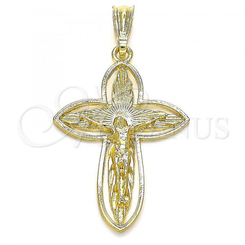 Oro Laminado Religious Pendant, Gold Filled Style Crucifix Design, Polished, Golden Finish, 05.351.0182