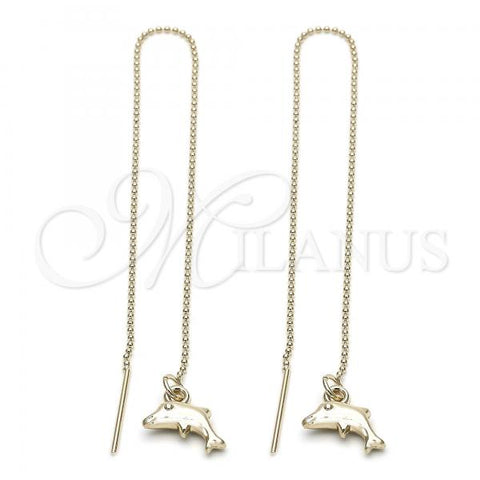 Oro Laminado Threader Earring, Gold Filled Style Dolphin Design, Golden Finish, 5.122.015