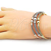 Oro Laminado Trio Bangle, Gold Filled Style Ball and Filigree Design, Polished, Tricolor, 07.170.0025