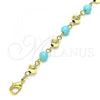 Oro Laminado Fancy Anklet, Gold Filled Style Ball Design, with Turquoise Pearl, Polished, Golden Finish, 03.63.2227.1.10