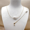 Oro Laminado Necklace and Bracelet, Gold Filled Style Rat Tail Design, with Ivory Pearl, Polished, Golden Finish, 06.63.0288