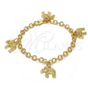 Oro Laminado Charm Bracelet, Gold Filled Style Elephant Design, with White Crystal, Diamond Cutting Finish, Golden Finish, 03.63.1794.07