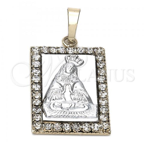 Oro Laminado Religious Pendant, Gold Filled Style Altagracia Design, with White Cubic Zirconia, Polished, Two Tone, 5.198.028