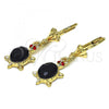 Oro Laminado Dangle Earring, Gold Filled Style Turtle Design, with Black Cubic Zirconia and Garnet Crystal, Polished, Golden Finish, 02.351.0011