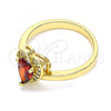 Oro Laminado Multi Stone Ring, Gold Filled Style Heart and Teardrop Design, with Garnet and White Cubic Zirconia, Polished, Golden Finish, 01.210.0130.2.06