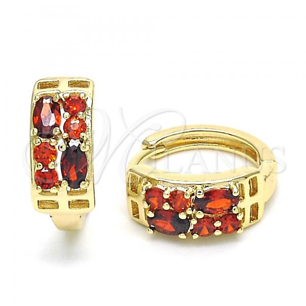 Oro Laminado Huggie Hoop, Gold Filled Style with Garnet Cubic Zirconia, Polished, Golden Finish, 02.316.0030.15