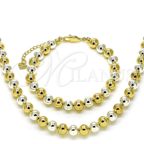 Oro Laminado Necklace and Bracelet, Gold Filled Style Ball and Hollow Design, Polished, Two Tone, 06.253.0006.1