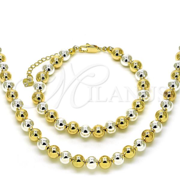 Oro Laminado Necklace and Bracelet, Gold Filled Style Chunky and Hollow Design, Polished, Two Tone, 06.253.0006.1