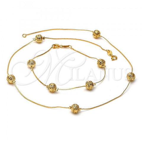 Oro Laminado Necklace and Bracelet, Gold Filled Style Ball Design, Golden Finish, 5.010.004