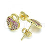 Oro Laminado Stud Earring, Gold Filled Style Lock and Heart Design, with Ruby Micro Pave, Polished, Golden Finish, 02.156.0441.1