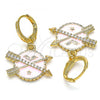 Oro Laminado Dangle Earring, Gold Filled Style Star Design, with White Micro Pave, Pink Enamel Finish, Golden Finish, 02.377.0024.1