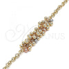 Oro Laminado Charm Anklet , Gold Filled Style Ball Design, Matte Finish, Tricolor, 03.331.0112.10